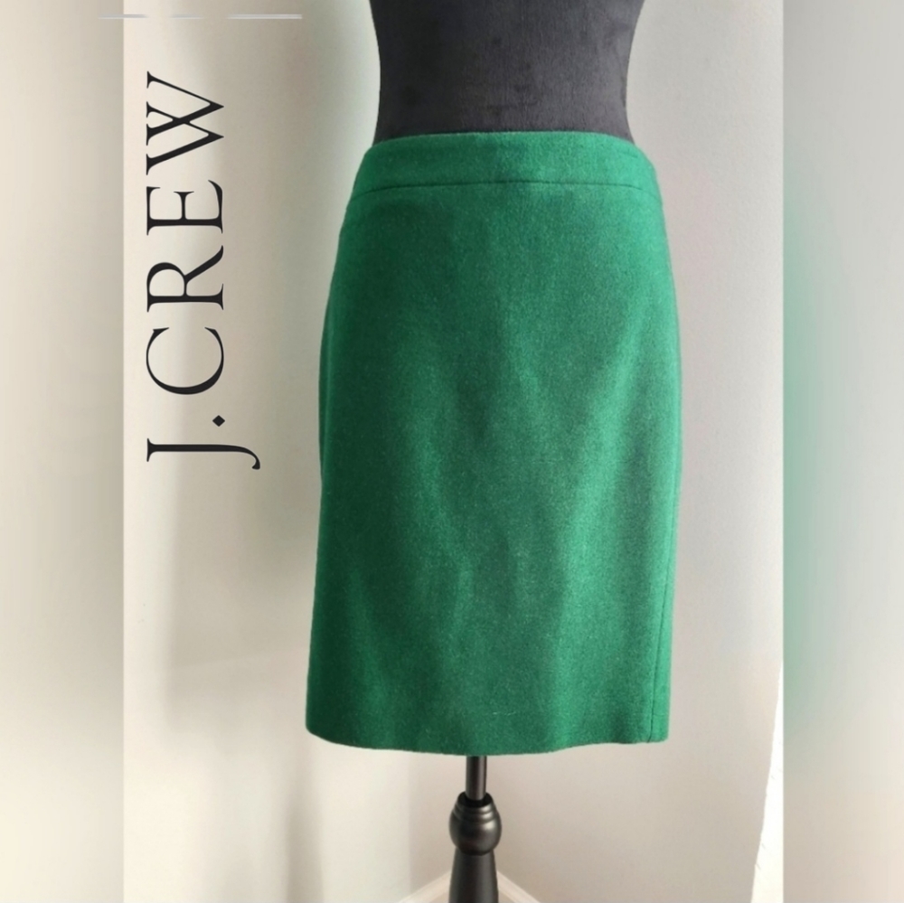 J Crew Wool Blend Dark Green Pencil Skirt Size 2 (C26)